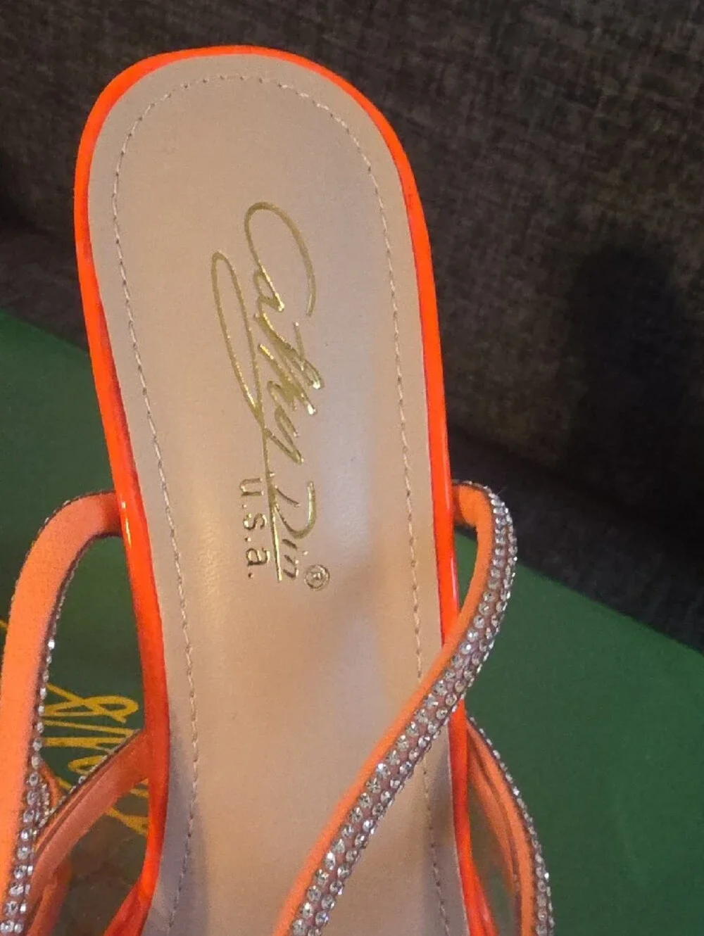Cathy Din-Women's Orange Rhinestone Platform Heeled Sandals